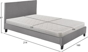 ΚΡΕΒΑΤΙ ΜΕ ΣΤΡΩΜΑ BECCA HM21283.04 ΓΚΡΙ ΥΦΑΣΜΑ--ΓΙΑ 150x200εκ