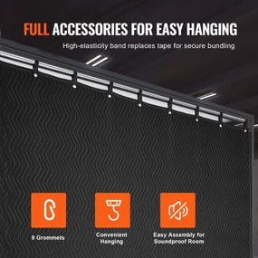 VEVOR Sound Dampening Blanket, 96&quot; x 80&quot;, Extra Large Studio Grommeted Soundproof Blanket with Grommets, Light Blocker for Door Acoustic Noise Blocking Blanket Studio Sound Absorption Sheet, Black