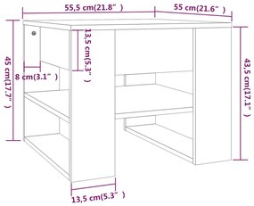 Τραπεζάκι Σαλονιού Καπνιστή Δρυς 55,5x55x45 εκ. Επεξεργ. Ξύλο - Καφέ