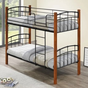 WOODWELL Ε80730NORTLAN Κρεβάτι Κουκέτα Μέταλλο Βαφή Μαύρο, Ξύλο Καρυδί 97x201x160cm (Στρώμα 90x190cm) Ε80730