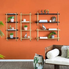 Artekko Shelf Ραφιέρα Επιτοίχια με 2 Ράφια Μέταλλο Ξύλο Ρατάν Μαύρο (92x25x52)cm