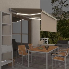 vidaXL Τέντα Συρόμενη Χειροκίνητη με Σκίαστρο &amp; LED Κρεμ 3 x 2,5 μ.
