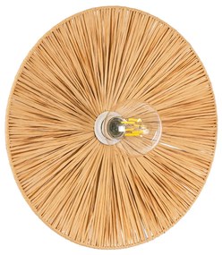 GloboStar® COLOMBO 02277 Boho Φωτιστικό Τοίχου - Απλίκα Μονόφωτο 1 x E27 AC 220-240V IP20 - Φ40 x Υ9cm - Μπεζ Καφέ Φυσική Ράφια Άχυρο Πλέγμα