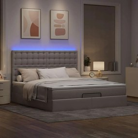 vidaXL Οθωμανικό κρεβάτι με στρώμα & LEDs Taupe 160x200cm ύφασμα