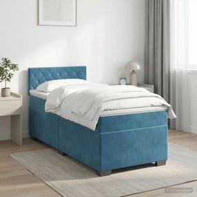 vidaXL Κρεβάτι box spring με στρώμα Σκούρο Μπλε 100 x 200 cm Βελούδο