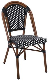 PARIS Καρέκλα Bistro, Αλουμίνιο Καρυδί, Wicker Άσπρο - Μαύρο, Στοιβαζόμενη