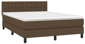 vidaXL Κρεβάτι Boxspring με Στρώμα &amp; LED Σκ.Καφέ 140x190 εκ Υφασμάτινο