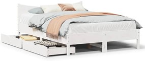 vidaXL Πλαίσιο Κρεβατιού με Συρτάρια Λευκό 150x200εκ Μασίφ Πεύκο