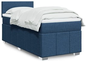 vidaXL Κρεβάτι Boxspring με Στρώμα Μπλε 90x200 εκ.Υφασμάτινο