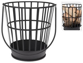 Kαλάθι μεταλλικό για ξύλα με χερούλι μεταφοράς, 38x38cm, Μαύρο
