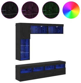 vidaXL Ντουλάπι TV Επιτοίχιο 7 pcs Μαύρη Οξυά Επεξεργασμένο ξύλο