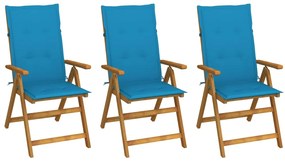 vidaXL Καρέκλες Κήπου Πτυσσόμενες 3 τεμ. από Ξύλο Ακακίας με Μαξιλάρια