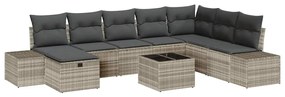 vidaXL Σετ Καναπέ Κήπου με μαξιλάρι 9 pcs Ανοιχτό γκρι Πολυ ράταν