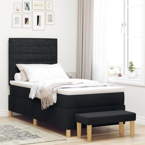 vidaXL Κρεβάτι Βάσης με Στρώμα & Πάγκο Μαύρο 80x200 cm Ύφασμα