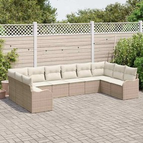 vidaXL Σετ Καναπέ Κήπου με μαξιλάρι 10 pcs Μπεζ Πολυ ράταν