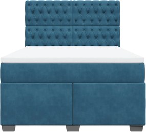 vidaXL Κρεβάτι Boxspring με Στρώμα Μπλε 160x200 εκ. Βελούδινο