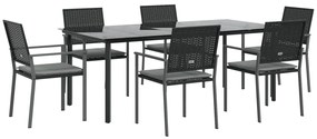 vidaXL Σετ Τραπεζαρίας Κήπου 7 τεμ. Συνθ. Ρατάν / Ατσάλι με Μαξιλάρια