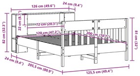 Κρεβάτι Βιβλιοθήκη Χωρίς Στρώμα 120x200 εκ Μασίφ Ξύλο Πεύκο - Λευκό