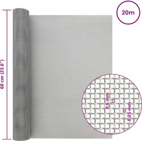 vidaXL Πλέγμα Οθόνης 30 mesh 60 x 2000 cm Ανοξείδωτο Ατσάλι 201 Ασημί