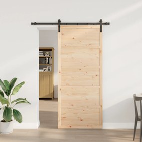 vidaXL Συρόμενη Πόρτα Καφέ 80 x 208 εκ. Μασίφ ξύλο πεύκου