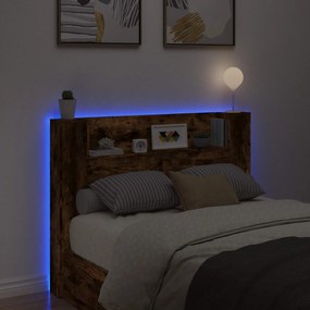 vidaXL Κεφαλάρι Ντουλάπι με LED Καπνιστή Δρυς 140 x 16,5 x 103,5 cm