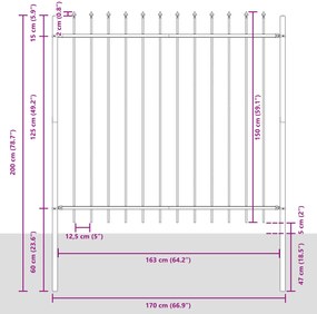 vidaXL Φράχτης κήπου  με αιχμητή κορυφή, Λευκό, 8,5x1,5 μ, Μέταλλο