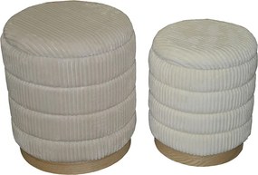 Σκαμπό Pance Inart σετ 2 τεμ μπουκλέ ύφασμα σε μπεζ και λευκή απόχρωση