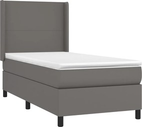 vidaXL Κρεβάτι Boxspring με Στρώμα &amp; LED Γκρι 90x200 εκ. Συνθ. Δέρμα