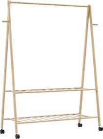 vidaXL Ράφι ρούχων με ράφια και ρόδες 132x45,5x155,5 εκ.Μπαμπού