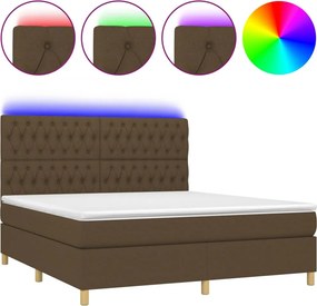 vidaXL Κρεβάτι Boxspring με Στρώμα &amp; LED Σκ.Καφέ 180x200εκ. Υφασμάτινο