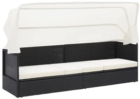 vidaXL Καναπές Κήπου Μαύρος από Συνθετικό Ρατάν με Σκίαστρο