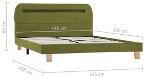 Πλαίσιο Κρεβατιού με LED Πράσινο 140 x 200 εκ. Υφασμάτινο - Πράσινο
