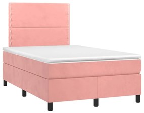 Κρεβάτι Boxspring με Στρώμα Ροζ 120x200 εκ. Βελούδινο - Ροζ