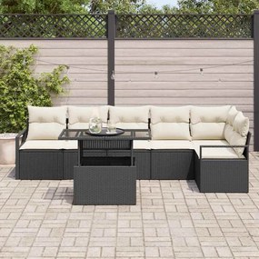 vidaXL Σετ Καναπέ Κήπου με μαξιλάρι 7 pcs Μαύρο Πολυ ράταν