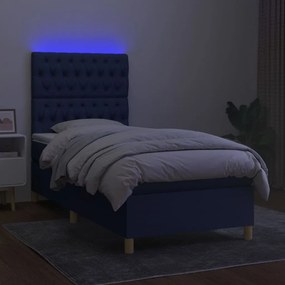 vidaXL Κρεβάτι Boxspring με Στρώμα &amp; LED Μπλε 90x190 εκ. Υφασμάτινο