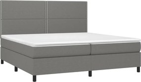 vidaXL Κρεβάτι Boxspring με Στρώμα &amp; LED Σκ.Γκρι 200x200εκ. Υφασμάτινο