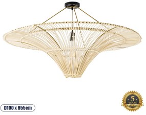 02153 GloboStar® PALERMO 02153 Boho Φωτιστικό Οροφής Πλέγμα Μονόφωτο 1 x E27 IP20 Μπεζ Ξύλο - Μ100 x Π100 x Υ55cm
