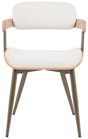 Πολυθρόνα Cameo pakoworld μέταλλο μπρονζέ-white-wash ξύλο-μπέζ ύφασμα 53x49.5x75.5εκ