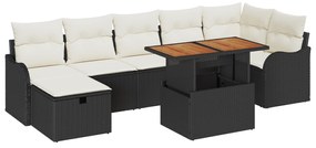 vidaXL Σετ 8 Τεμαχίων Καναπέ Κήπου με Μαξιλάρια Μαύρο Πολυ Ρατάν