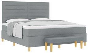 vidaXL Κρεβάτι με Στρώμα & Παγκάκι Ανοιχτό Γκρι 180x200 εκ. Ύφασμα