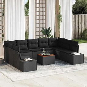 vidaXL Σετ Καναπέ Κήπου με μαξιλάρι 10 pcs Μαύρο Πολυ ράταν