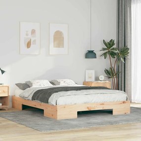 vidaXL Κρεβάτι δαπέδου Καφέ 150 x 200 cm Μασίφ ξύλο πεύκου