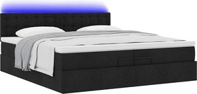 vidaXL Οθωμανικό κρεβάτι με στρώματα &amp; LEDs Μαύρο 200x200cm ύφασμα