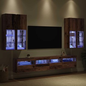 vidaXL Σετ Κονσόλας Τηλεόρασης με LED Φώτα 7 τμχ. Παλιό ξύλο