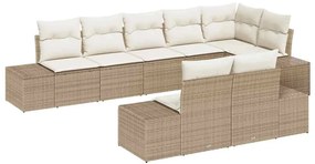 vidaXL Σετ Καναπέ Κήπου με μαξιλάρι 8 pcs Μπεζ και κρεμ Πολυ ράταν