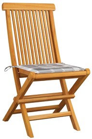 vidaXL Καρέκλες Κήπου 8 τεμ από Μασίφ Ξύλο Teak με Γκρι Καρό Μαξιλάρια