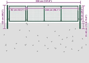 vidaXL Πόρτα Κήπου Πράσινη 350x75 εκ. από Ατσάλι