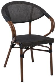 COSTA Πολυθρόνα Dining Αλουμινίου, Απόχρωση Καρυδί Textilene Μαύρο