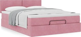 vidaXL Οθωμανικό κρεβάτι με στρώμα ροζ 140x200cm Βελούδο