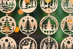 Σετ των 3 Intra απο ξύλο plywood 3mm-4mm πάχος Χριστουγεννιάτικο στολίδι Δίασταση 8x8 cm INTRAFABR-106438760